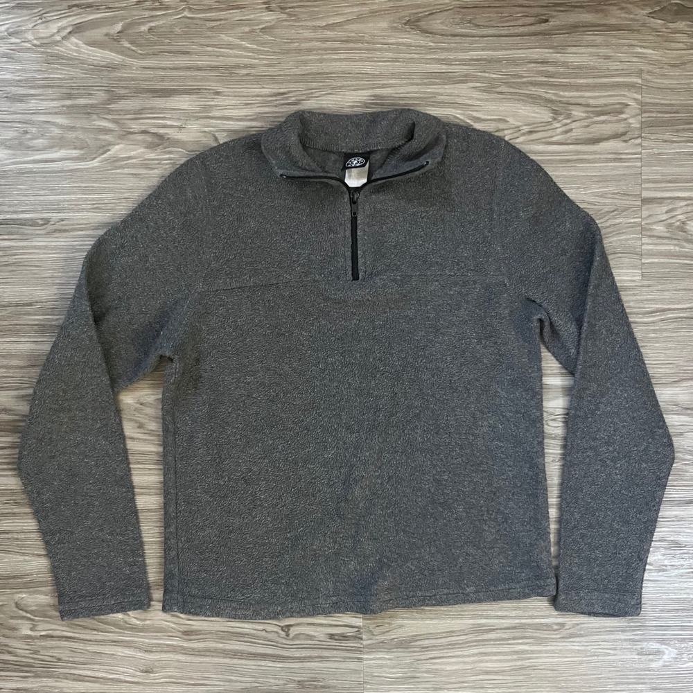 Golds Gym Mens Quarter Zip Fleece Pullover Charcoal Gray Long Sleeve S